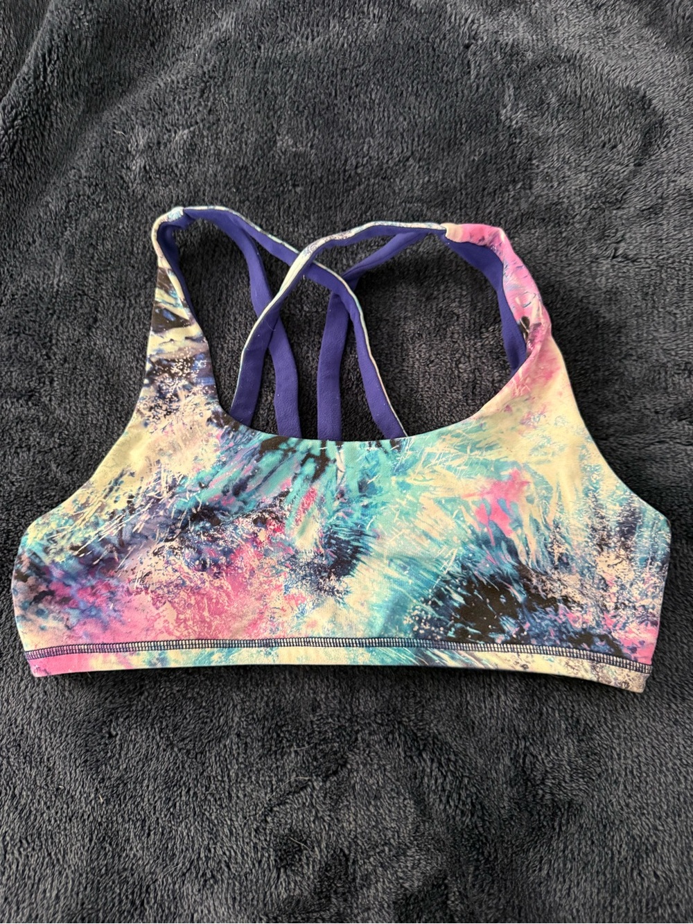 Ivivva Multicolor Tie-Dye Strappy Sports Bra in Pink Blue Purple